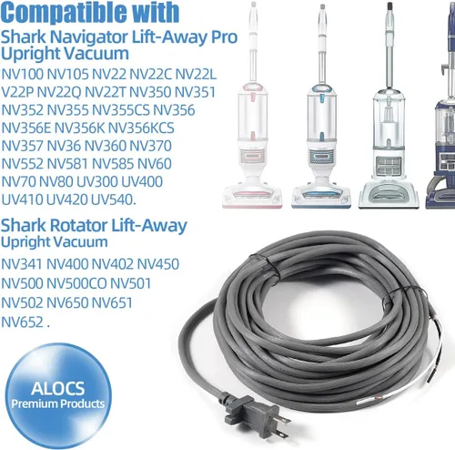 Vista 5 de Cable de alimentación de 36 pies para aspiradora Shark Navigator Lift-Away Pro NV355 NV356 NV357 UV400 UV540 NV36 NV60 NV80 NV360 NV370 NV585