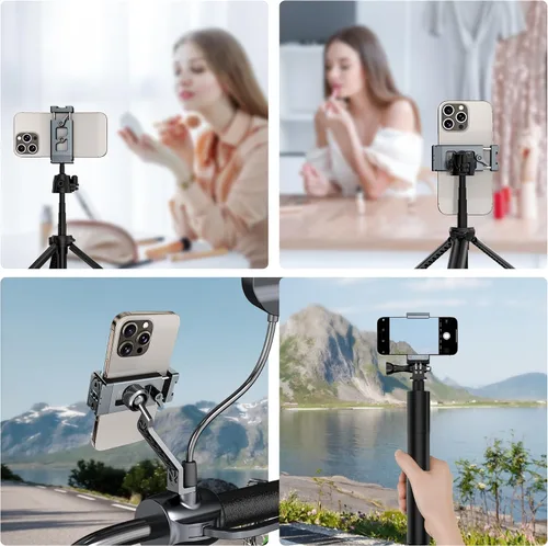 Vista 6 de Soporte de trípode de metal para teléfono, adaptador de puerto Arca y cámara de acción, adaptador de trípode ajustable para teléfono celular