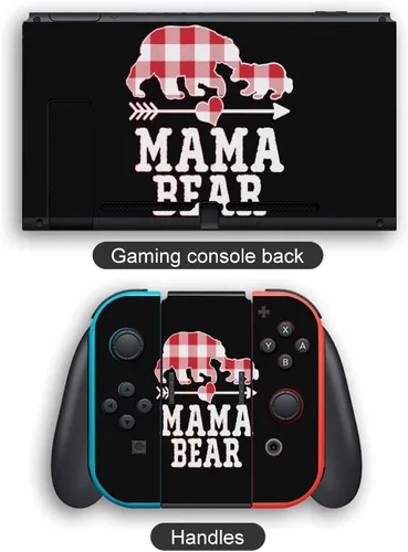 Vista 3 de Buffalo Plaid Mama Bear - Calcomanía para consola de interruptores y Switch Lite, juego completo