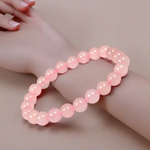 Vista 2 de DHYANARSH Pulsera de cuentas de piedra de cuarzo rosa, cuentas naturales certificadas de 0.315 in para amor incondicional
