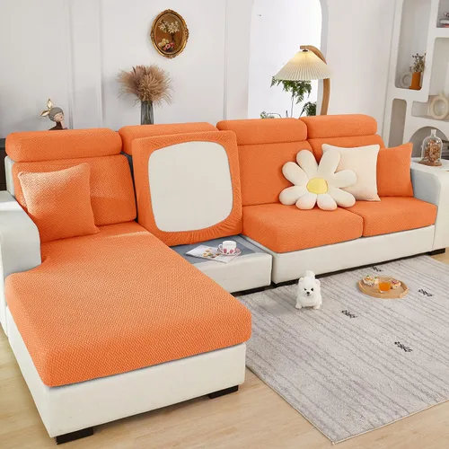 Vista 10 de OKYUK Fundas universales para sofá en forma de L resistentes al desgaste, funda para sofá chaise lounge, protector de muebles elástico Tejido Beige