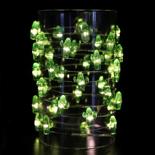 Vista 4 de Guirnalda de luces decorativas con diseño de cactus tropicales, 14.2 in, 40 ledes de luz blanca cálida, resistente al agua, funciona con 8 modos
