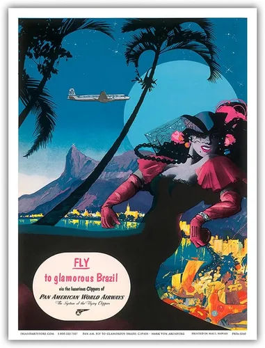 Vista 9 de Rio Brazil - Pan Am (PAA) - The Carnaval of Brazil Poster Print Vintage Airline Travel Poster, by Mark Von Arenburg, c.1940s, poster print
