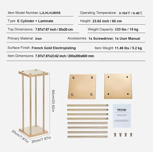 Vista 8 de VEVOR 4 soportes de flores de metal dorado para boda, 23.6 pulgadas de alto con laminado de metal, soportes geométricos de jarrón, estante
