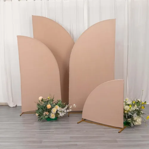 Vista 270 de Efavormart - Juego de 4 fundas de elastano beige para arco de media luna, fundas de telón de fondo Chiara de 2.5 pies a 7 pies para escenarios
