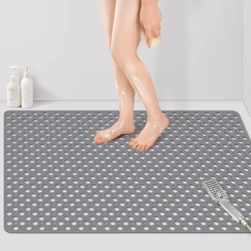 Vista 8 de Yolife Tapete de ducha grande, 35 x 24 pulgadas, antideslizante, para ducha interior con orificio de drenaje, tapete de ducha de elastómero