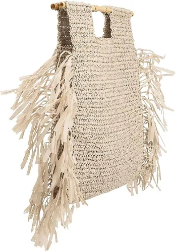 Vista 3 de Melie Bianco Casey - Bolso de mano de bambú con flecos