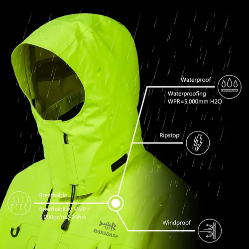 Vista 5 de BASSDASH Valor - Chaquetas de pesca impermeables para hombres y mujeres, chaqueta de lluvia transpirable y resistente al viento