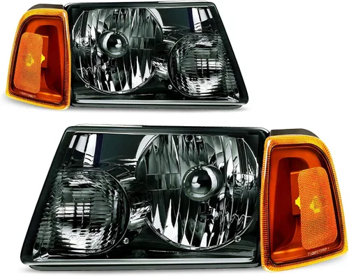 Vista 8 de Conjunto de repuesto de faros delanteros para Ford Explorer. Reflectores ámbar, carcasa cromada Compatible con Ford Explorer Sport Trac 2007-2010