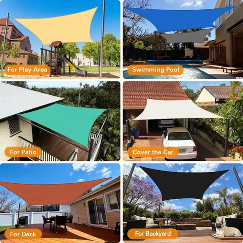 Vista 5 de Artpuch Parasol para el sol, 10 x 16 pies, rectangular, gris claro, borde curvo, tela de grado comercial de 6.53 oz/m² de polietileno de alta
