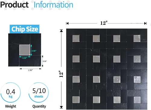 Vista 2 de Azulejo de 5 hojas para salpicaduras de despegar y pegar, adhesivo de metal autoadhesivo, azulejos de mosaico de aluminio cepillado para cocina