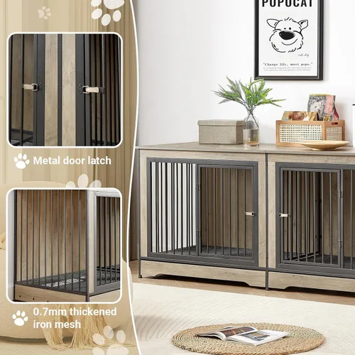 Vista 8 de Rovibek Mueble doble para perros de 75 pulgadas para 2 perros grandes, muebles resistentes, estilo jaulas para perros, mesa auxiliar, jaulas