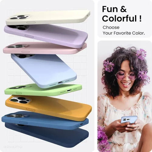 Vista 4 de ORNARTO Funda compatible con iPhone 14 Pro Max de 6.7 pulgadas, silicona líquida delgada de 3 capas con cobertura completa, funda protectora