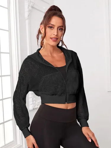 Vista 4 de SweatyRocks Chaqueta deportiva con capucha y bolsillos para mujer con cremallera completa