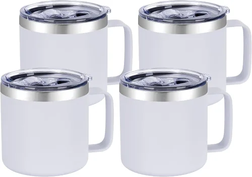 Vista 21 de VEGOND Taza de café aislada de 14 onzas con asa, taza de café de viaje de acero inoxidable con tapa, taza de café de metal al vacío de doble pared