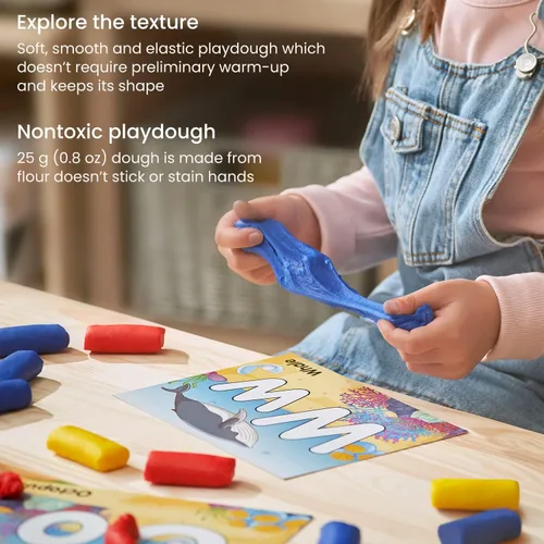 Vista 2 de Arteza Kids Play Dough, kit de aprendizaje del alfabeto, 30 piezas de arcilla seca al aire, 0.8 onzas, rojo, amarillo y azul, 26 tarjetas