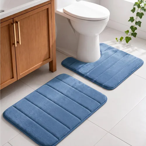 Vista 8 de Juego de 2 alfombras de baño de espuma viscoelástica, súper suaves, absorbentes, de secado rápido, alfombras de baño de espuma viscoelástica