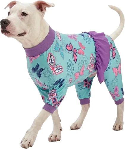 Vista 11 de LovinPet Pijamas Grandes para Perros – Camisa de unicornio para perro, mameluco de recuperación poscirugía, sirenas y unicornios estampado Azul