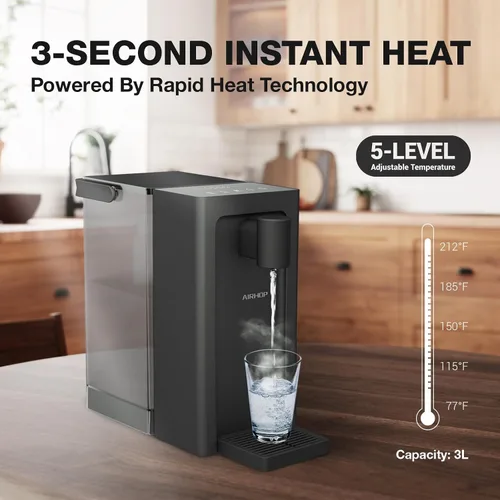 Vista 2 de AIRHOP Dispensador de Agua Caliente Instantáneo, Dispensador de Agua de Encimera de Calentamiento Rápido con Seguros para Niños, Dispensador de 5