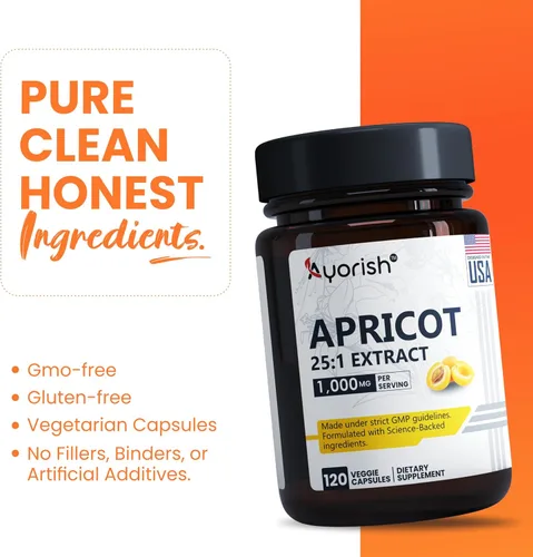 Vista 7 de Extracto de albaricoque 25:1, 500 mg por cápsula 1000 mg por porción Suplemento de hierbas de apoyo inmunológico (paquete de 1) (120 cápsulas)
