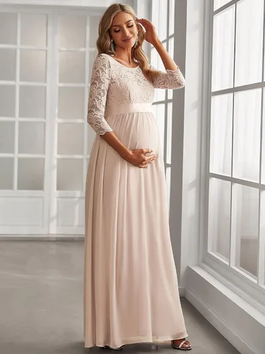 Vista 4 de Ever-Pretty Vestido de maternidad con bordado de encaje de manga 34 de gasa para mujer 20797-EYUS