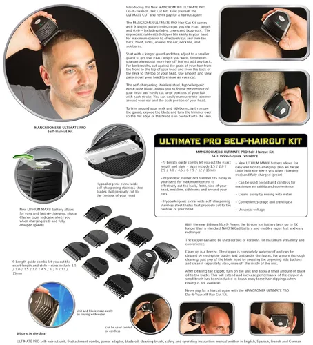Vista 6 de MANGROOMER™ Kit de corte automático Ultimate PRO con potencia de litio MAX™, cortapelos, cortapelos e impermeable para ahorrar dinero