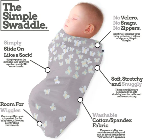 Vista 2 de Henry Hunter - Saco de envolver para bebé, The Simple Swaddle Pañales de algodón elástico suave para recién nacidos Pañales de bebé de 0 a 3