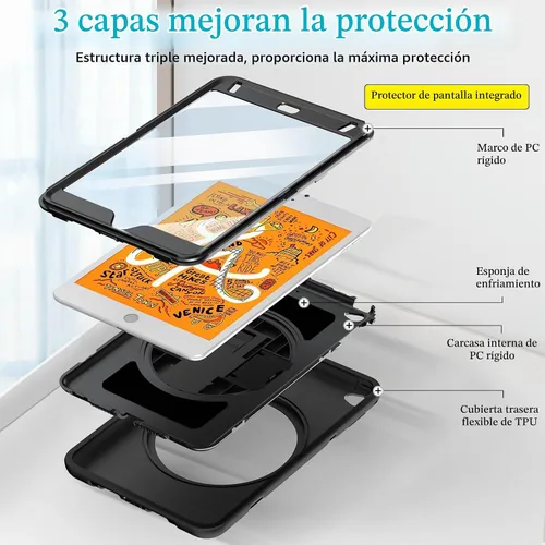 Vista 6 de Funda para iPad mini 5/4 de 7.9 pulgadas: Funda de TPU para iPad mini 5ª/4ª generación 7.9 pulgadas 2019/2015 con protector de pantalla, soporte