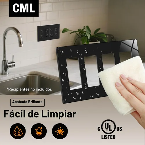 Vista 5 de CML Placa de Pared Decorativa Negra de 4 Posiciones Sin Tornillos, Paquete de 4 Placas de Interruptor de Luz y Cubierta Frontal para Receptáculo