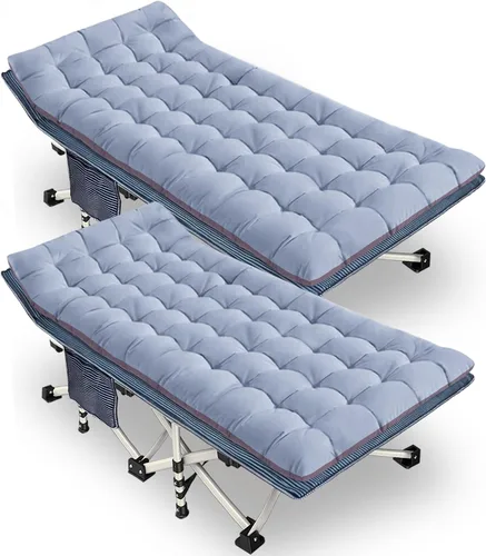 Vista 8 de Paquete de 2 catres de camping con colchón, catres cómodos para catres de dormir para adultos, cama plegable de doble capa Oxford, fácil