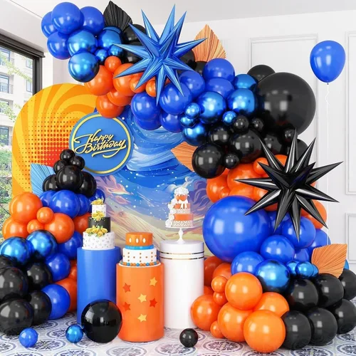 Vista 11 de Kit de arco de globos azul marino y negro, guirnalda de globos con globos de papel de aluminio metálico plateado blanco oscuro globos de látex