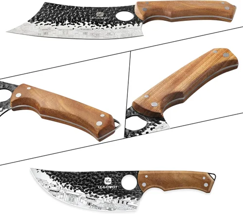 Vista 2 de Set de 3 cuchillos de carnicero, incluye cuchillo de carnicero de 17,8 cm, cuchillo de chef serbio de 17,8 cm y cuchillo vikingo de 16,5 cm, juego