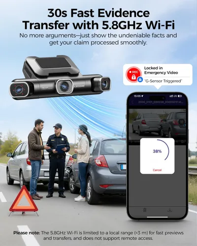 Vista 14 de AZDOME Cámara de Tablero de 360° de 4 Canales Frontal y Trasera Interior, eMMC Integrado de 128GB, 2K+1080P*3 Dashcam, Izquierda Derecha, Control