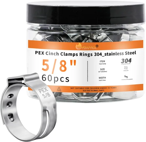 Vista 16 de 60 piezas de anillos de abrazaderas de cincha PEX de 1 pulgada, abrazaderas de manguera de una oreja de acero inoxidable 304, anillos de crimpado