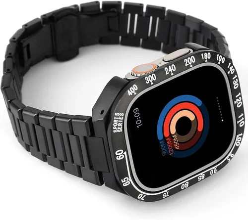 Vista 2 de GARTOO Bandas de acero inoxidable Bisel de metal para Apple Watch Ultra 1.929 in, correa de repuesto de acero inoxidable de lujo con herramienta
