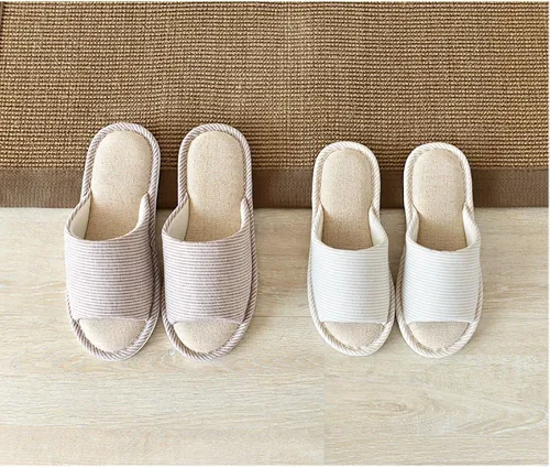 Vista 2 de Pantuflas unisex de algodón lavables con punta abierta para el hogar, zapatos de interior informales, de lino suave, suela antideslizante