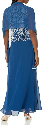 Vista 2 de J Kara Vestido largo con cuentas festoneadas sin mangas con bufanda para mujer