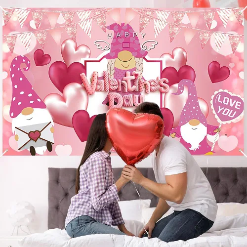 Vista 7 de Telón de fondo para fotografía del día de San Valentín, telón de fondo de pancarta de feliz día de San Valentín, suministros de fiesta con diseño