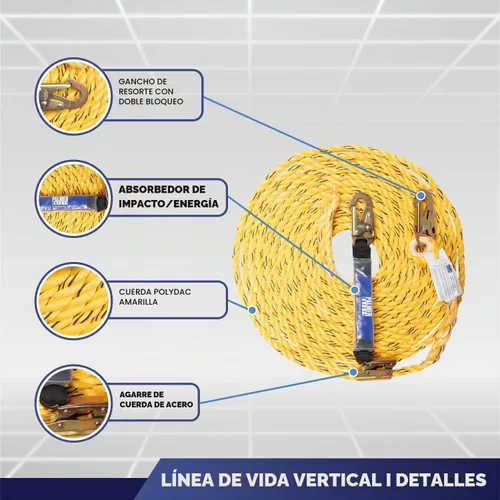 Vista 4 de ATERET V5501 - Cubo para techos I Conjunto vertical de línea de vida de 50 pies, anclaje reutilizable, cubo de 5 galones, kit de arnés de seguridad