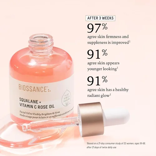 Vista 9 de BIOSSANCE Squalane + Vitamin C Rose Advanced Facial Oil - Brightening, Firming, and Hydrating Serum for All Skin Types - Chios Crystal Oil, Damascus
