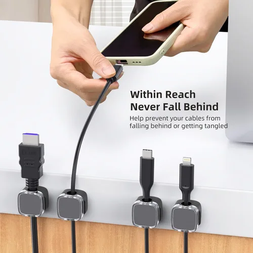 Vista 3 de Clips magnéticos para cable, paquete de 6 organizador de cables soporte para accesorios de escritorio y oficina, soporte para cables para ocultar