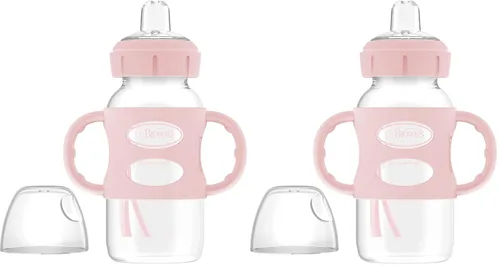 Vista 11 de Dr. Brown's Botella de transición de cuello ancho con asas de silicona de 9 oz/9.1 fl oz, rosa, paquete de 1