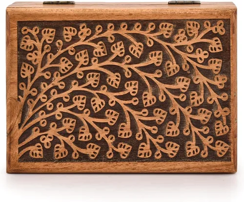 Vista 2 de KAIZEN - Joyeros decorativos de madera de acacia, cofre del tesoro, gran regalo para tus seres queridos (7 x 5 x 2.5 pulgadas)