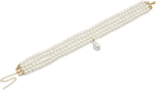 Vista 5 de Wiwpar Gargantilla de perlas de imitación redonda, collar vintage con colgante de perlas de múltiples hebras, collar de los años 20 para mujer