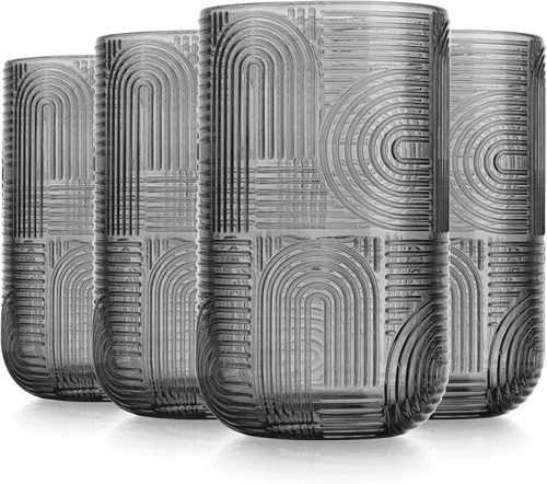 Vista 8 de Glaver's Vasos para beber, 8 vasos altos, 17 onzas de grosor con diseño en relieve, juego de 8 vasos de cocina transparentes para refrigeradores