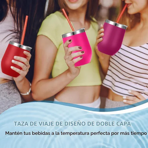 Vista 5 de Baderke - Vaso de vino aislado de 12 onzas con tapa, rosa degradado, 16 Gradiente Rosa
