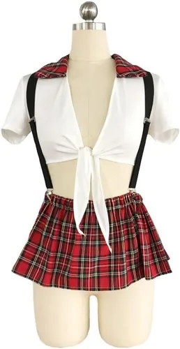 Vista 3 de Conjunto de disfraces de uniforme de colegiala para mujer con tirantes