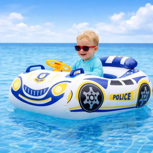 Vista 8 de Flotador de piscina para bebé, diseño de coche de policía, flotadores inflables para niños pequeños de 1 a 3 años, flotadores de piscina para niños
