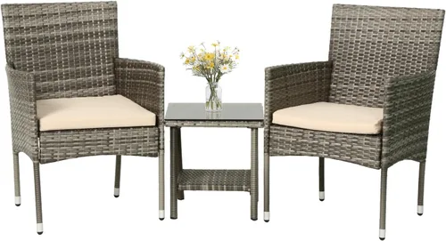 Vista 9 de PayLessHere Juego de 3 sillas de mimbre para patio, muebles de mimbre para exteriores, juego de bistró para patio trasero, porche, piscina, césped