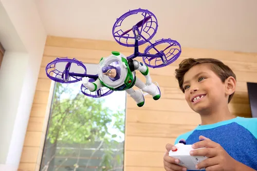 Vista 2 de Mattel Disney y Pixar Toy Story 5 Flying RC, Hi-Tech Edition Buzz Lightyear Control remoto Electronic Split Wing Space Ranger